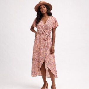 Renee C. Printed Wrap Midi Dress | Size Small | Made in USA